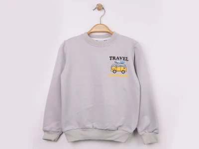 Toptan WENGE KİDS Araba Baskılı 2 İp Erkek Sweat  GRİ - Beniz Bebe