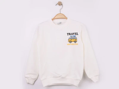 Toptan WENGE KİDS Araba Baskılı 2 İp Erkek Sweat  BEYAZ - Beniz Bebe