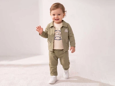 Araba Baskılı Erkek Bebe 3'lü Takım 