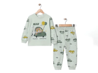 Toptan SÜPERMİNİ Araba Baskılı Erkek Bebek Pijama Takımı - Toptan Çocuk Giyim Beniz Kids
