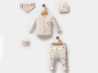 Araba Desenli Erkek Bebe 5li Set