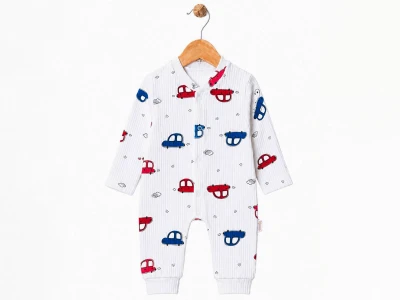 Toptan SÜPERMİNİ  Araba Desenli Erkek Bebe Tulum - Toptan Çocuk Giyim Beniz Kids