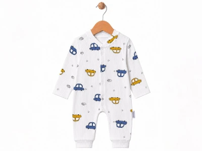 Toptan SÜPERMİNİ  Araba Desenli Erkek Bebe Tulum SARI - Beniz Bebe