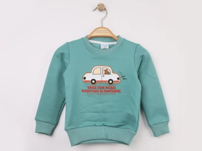 Toptan WENGE KİDS Arba Baskılı 2 İp Erkek Sweat SUYEŞİLİ - Beniz Bebe
