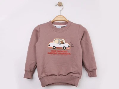 Toptan WENGE KİDS Arba Baskılı 2 İp Erkek Sweat KAHVERENGİ - Beniz Bebe