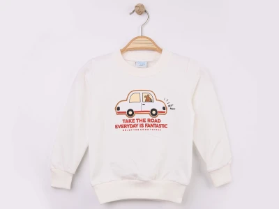 Toptan WENGE KİDS Arba Baskılı 2 İp Erkek Sweat BEYAZ - Beniz Bebe