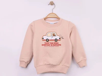 Toptan WENGE KİDS Arba Baskılı 2 İp Erkek Sweat BEJ - Beniz Bebe