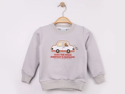 Toptan WENGE KİDS Arba Baskılı 2 İp Erkek Sweat GRİ - Beniz Bebe