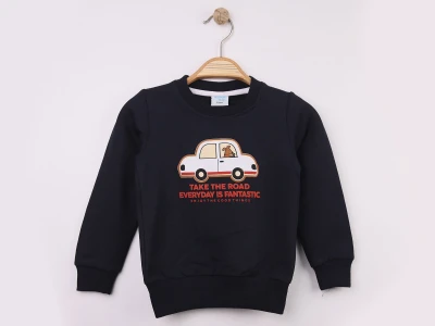 Toptan WENGE KİDS Arba Baskılı 2 İp Erkek Sweat LACİVERT - Beniz Bebe