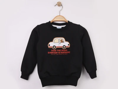 Toptan WENGE KİDS Arba Baskılı 2 İp Erkek Sweat SİYAH - Beniz Bebe