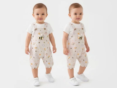 Arı Desenli Bebe İkili Salopet Set