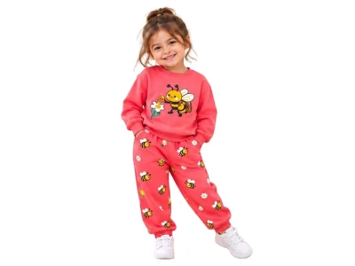 Toptan BICIR KİDS Arı Detay Şardonlu 3 İp Kız Çocuk Takım Pink - Beniz Bebe