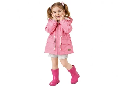 Toptan CRİSPY Armalı Cepli Kız Yağmurluk  PEMBE - Beniz Bebe