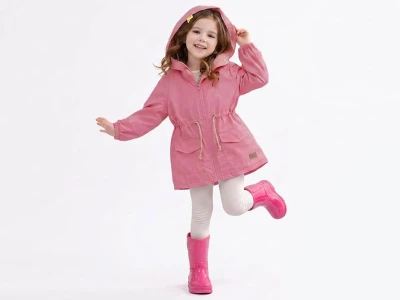 Toptan CRİSPY Armalı Cepli Kız Yağmurluk   PEMBE - Beniz Bebe
