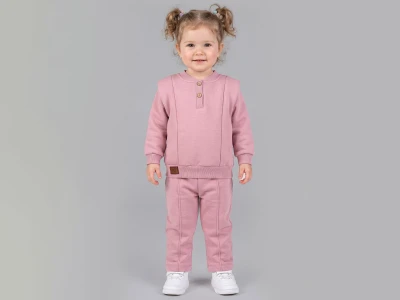 Toptan BEYAZ BEBEK Armalı Çizgili Düğmeli 3 İp Şardonlu Kız Takım  - Toptan Çocuk Giyim Beniz Kids