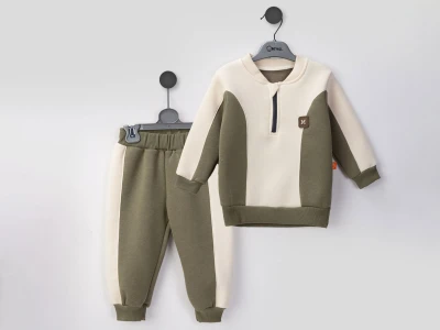 Toptan BEYAZ BEBEK Armalı Fermuarlı Erkek Bebe Takım  YEŞİL - Beniz Bebe