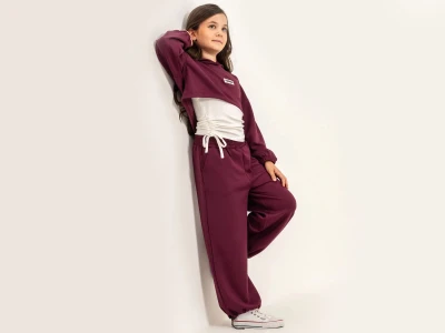 Toptan ÖZ BEBE Armalı Fiyonklu Crop Üçlü Kız Takım  - Toptan Çocuk Giyim Beniz Kids