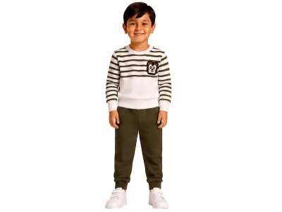 Toptan BİTTOŞ KİDS Aslan Baskılı Çizgili 3 İp Şardonlu Erkek Takım  - Toptan Çocuk Giyim Beniz Kids