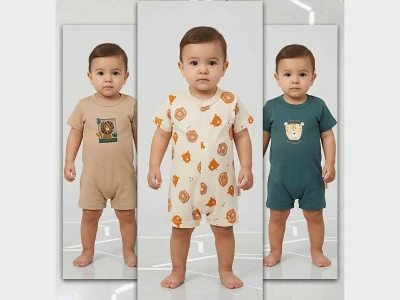 Aslan Baskılı Erkek Bebe 3'lü Tulum Set
