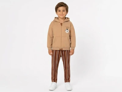 Toptan VOVİDO Aslan Baskılı Şardonlu 3 İp Erkek Takım - Toptan Çocuk Giyim Beniz Kids