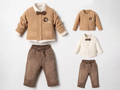 Toptan COCOSİSS Aslan Nakışlı Hırkalı Üçlü Erkek Bebek Takım - Toptan Çocuk Giyim Beniz Kids