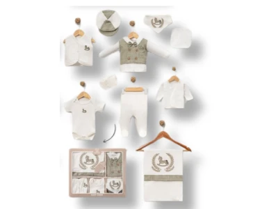 Toptan BABY ZUHU At Nakışlı Erkek Bebe Hastane Çıkış 10lü Set  لون أخضر - Beniz Bebe
