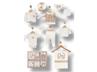 Toptan BABY ZUHU At Nakışlı Erkek Bebe Hastane Çıkış 10lü Set  البني - Beniz Bebe