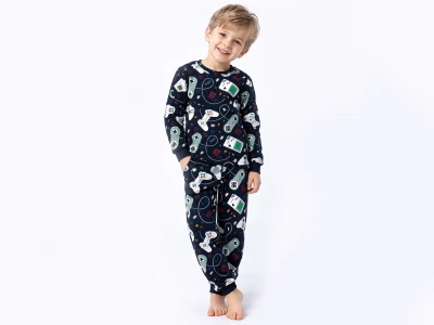 Toptan SÜPERMİNİ Atari Baskılı Erkek Çocuk Pijama Takımı - Toptan Çocuk Giyim Beniz Kids