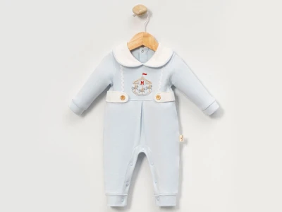 Toptan CAYZEN Atlı Karınca Nakışlı Erkek Bebek Tulum MAVİ - Beniz Bebe