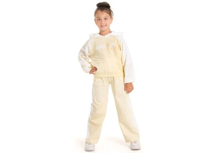 Toptan COOL KİDS Awesome Baskılı Kalp Desenli Kapşonlu Kız Takım  - Toptan Çocuk Giyim Beniz Kids