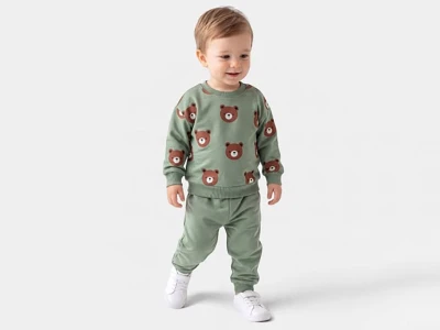 Toptan GÖZDE Ayı Baskılı Erkek Bebek Takım Green - Beniz Bebe