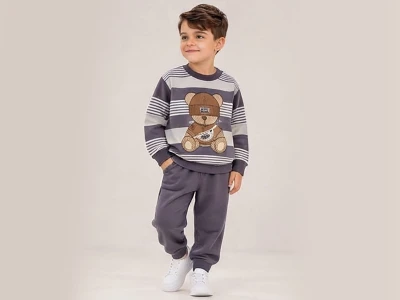 Toptan BICIR KİDS Ayı Baskılı Erkek Takım - Toptan Çocuk Giyim Beniz Kids