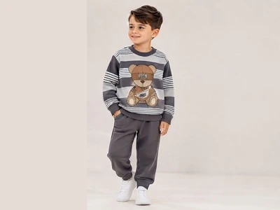 Toptan BICIR KİDS Ayı Baskılı Erkek Takım GRİ - Beniz Bebe