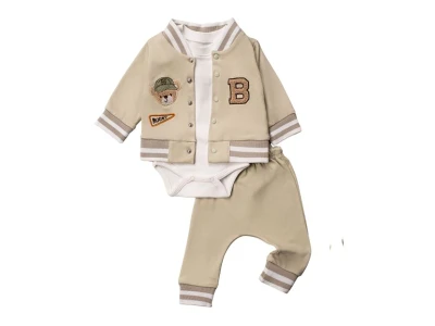 Toptan HOPY BABY Ayı Detaylı 3'lü Erkek Takım - Toptan Çocuk Giyim Beniz Kids