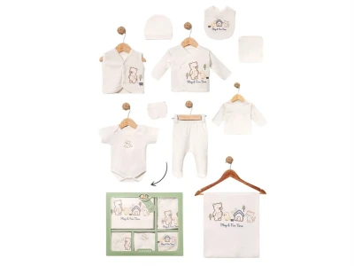 Toptan BABY ZUHU Ayı Kuş Detay 10'lu Hastane Çıkışı Erkek Bebek Zıbın Set - Toptan Çocuk Giyim Beniz Kids