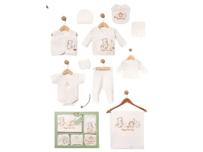 Toptan BABY ZUHU Ayı Kuş Detay 10'lu Hastane Çıkışı Erkek Bebek Zıbın Set TURUNCU - Beniz Bebe