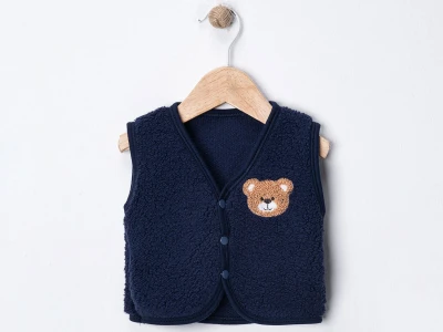 Toptan DENİTO Ayıcık Armalı Kuzu Unisex Bebe Yelek - Toptan Çocuk Giyim Beniz Kids