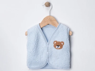 Toptan DENİTO Ayıcık Armalı Kuzu Unisex Bebe Yelek AÇIKMAVİ - Beniz Bebe