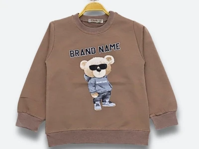 Toptan DIGIDIK KİDS Ayıcık Baskılı 2 İp Erkek Sweat  KAHVERENGİ - Beniz Bebe