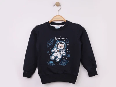 Toptan WENGE KİDS Ayıcık Baskılı 2 İp Erkek Sweat  LACİVERT - Beniz Bebe
