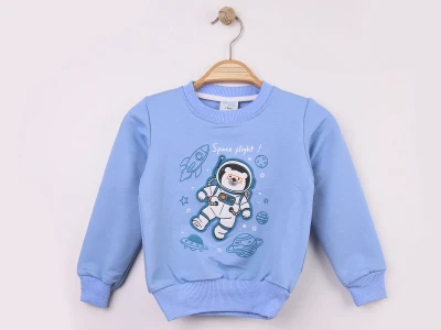 Toptan WENGE KİDS Ayıcık Baskılı 2 İp Erkek Sweat  MAVİ - Beniz Bebe