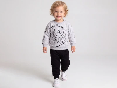 Toptan FEELY KİDS Ayıcık Baskılı 3 İp Şardonlu Erkek Bebe Takım  - Toptan Çocuk Giyim Beniz Kids