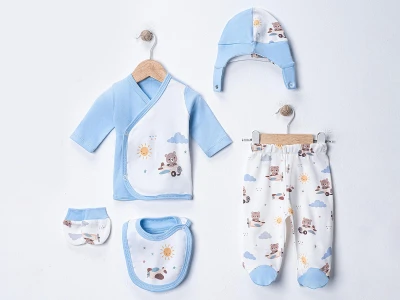Toptan MY BERRY Ayıcık Baskılı 5li Erkek Yenidoğan Zıbın Set - Toptan Çocuk Giyim Beniz Kids