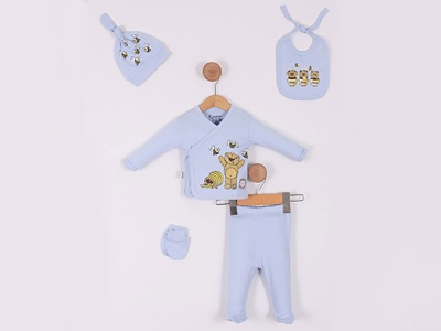 Ayıcık Baskılı 5li Unisex Hastane Çıkışı ZIbın Set