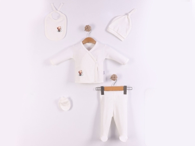Ayıcık Baskılı 5li Unisex Hastane Çıkışı Zıbın Set