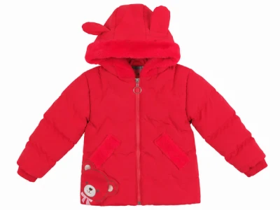 Toptan ROBİN Ayıcık Baskılı Ayıcık Kapşonlu Fermuarlı Cepli Kız Mont  - Toptan Çocuk Giyim Beniz Kids