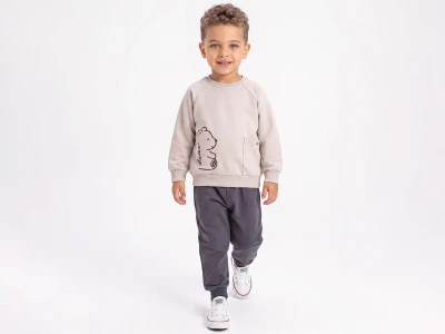 Toptan EMOJİ Ayıcık Baskılı Cepli Erkek Takım  - Toptan Çocuk Giyim Beniz Kids