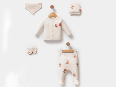 Ayıcık Baskılı Erkek Bebe 5li Set