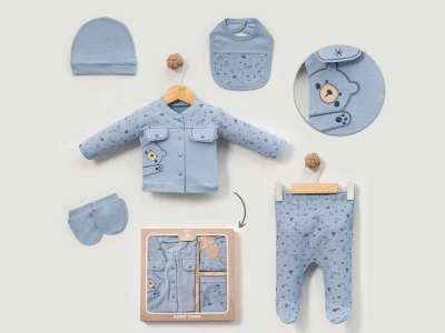 Ayıcık Baskılı Erkek Bebe 5'li Set 