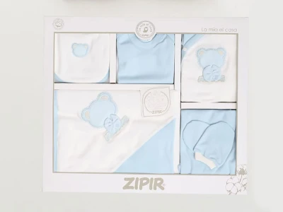 Toptan ZIPIR Ayıcık Baskılı Erkek Bebe Hastane Çıkışı 10lü Set BLUE - Beniz Bebe